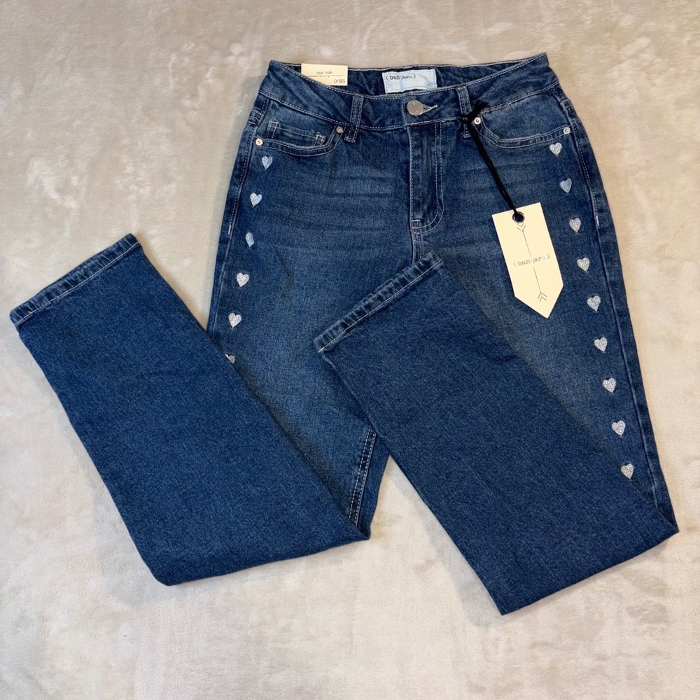Banjara Womens Mid Rise Straight Leg Heart Embroidered Jeans Blue Size 0/23 NWT